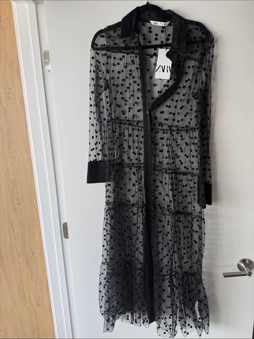 NWT Zara Black Sheer Polka Dot Maxi Dress